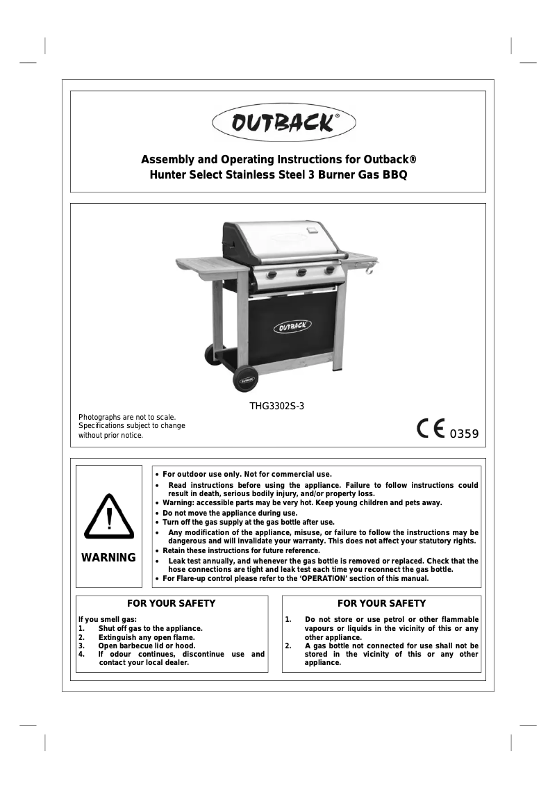 Página 1 del manual Manual de usuario Outback Hunter Select 3 Burner