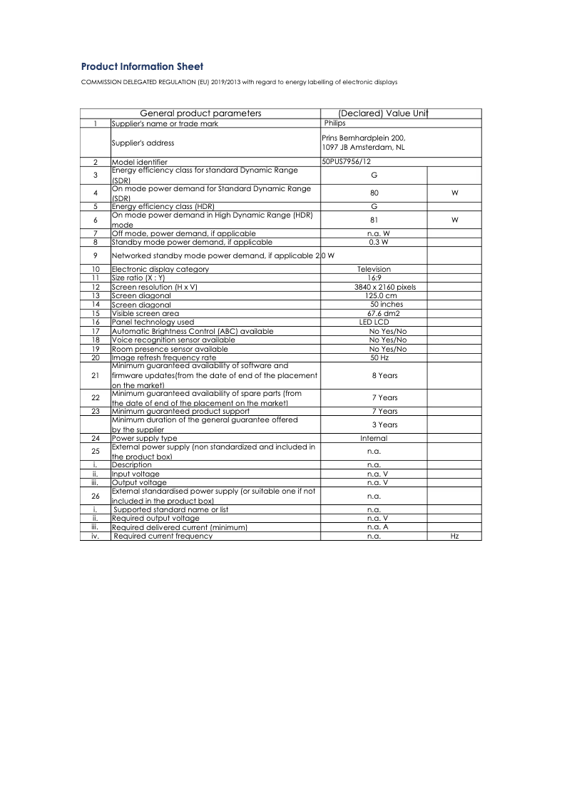 Image de la première page du manuel de l'appareil 50PUS7956