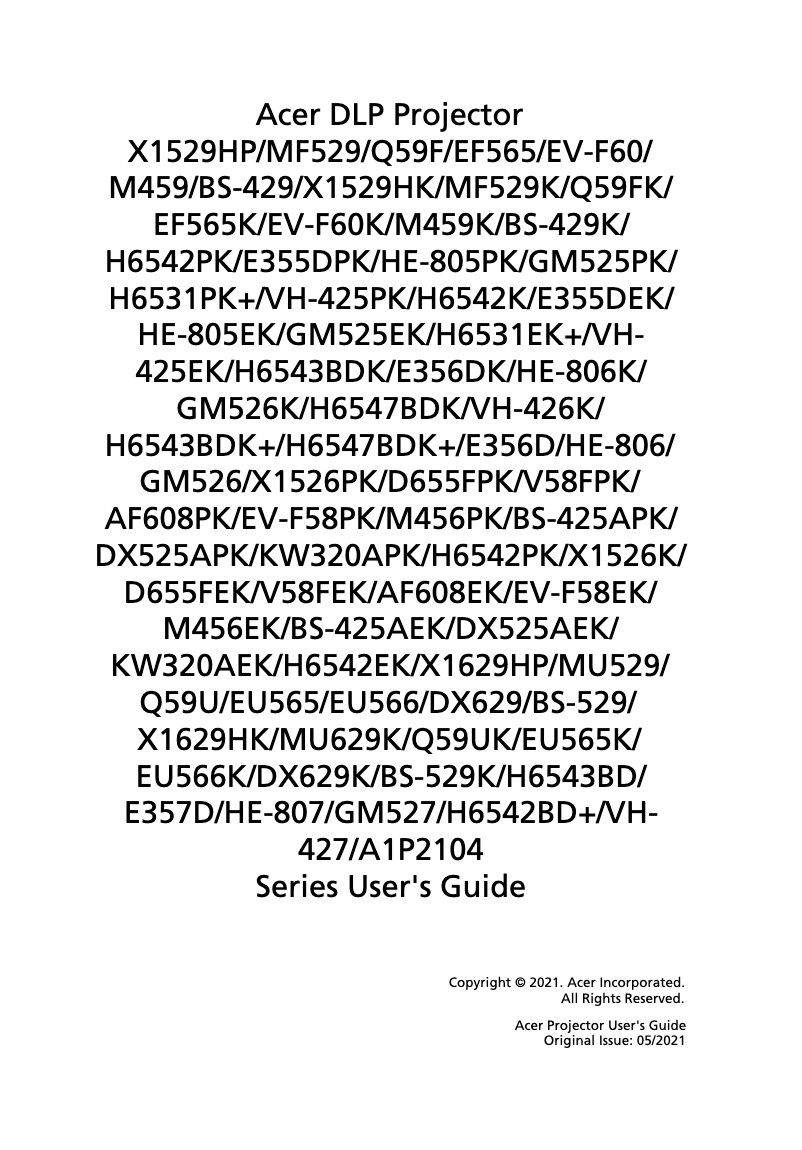 Page n°1 - Manuel utilisateur Acer MU629K