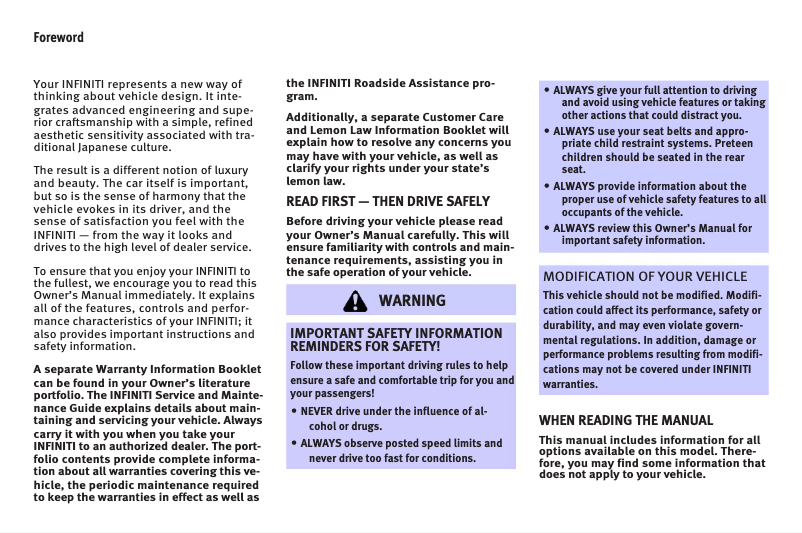 Page 1 de la notice Mode d'emploi Infiniti FX45 (2008)