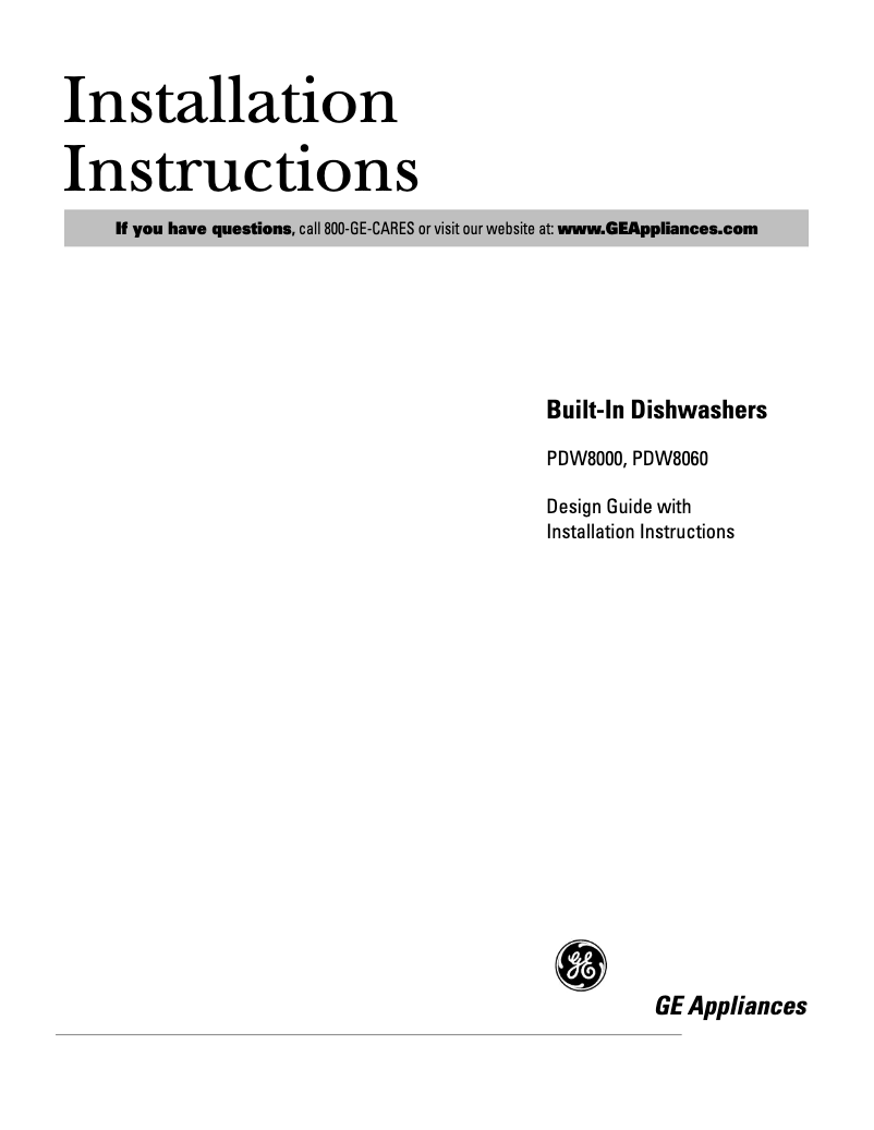 Page 1 de la notice Guide d'installation GE Profile PDW8060GSS
