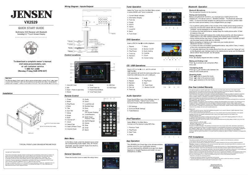 Page 1 de la notice Guide de démarrage rapide Jensen VX2529