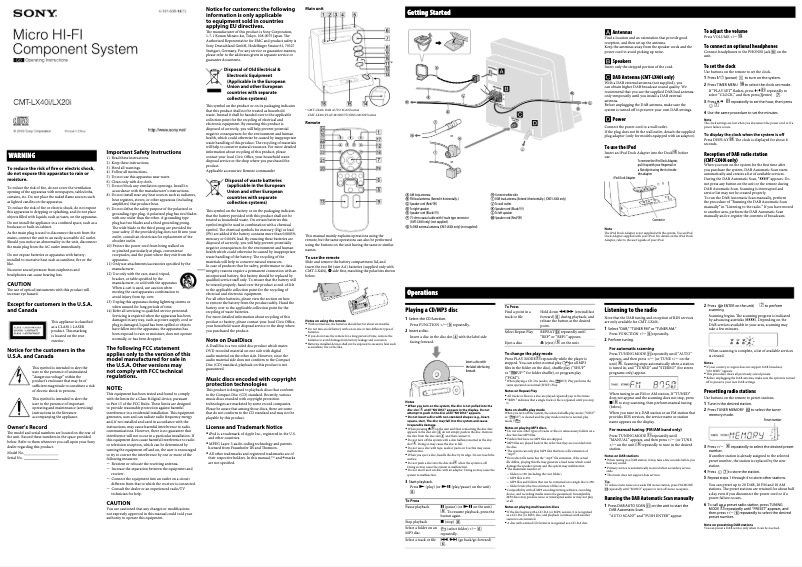 Page n°1 - Manuel utilisateur Sony CMT-LX20i