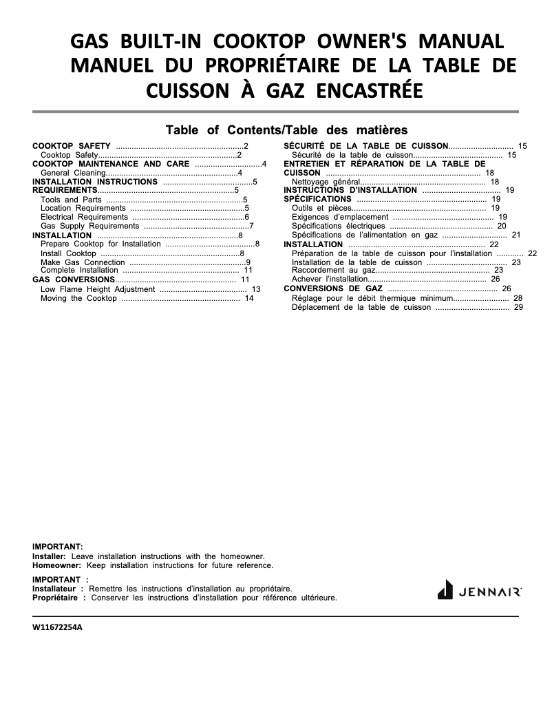 Page n°1 - Manuel utilisateur Jenn-Air JGCK424PS