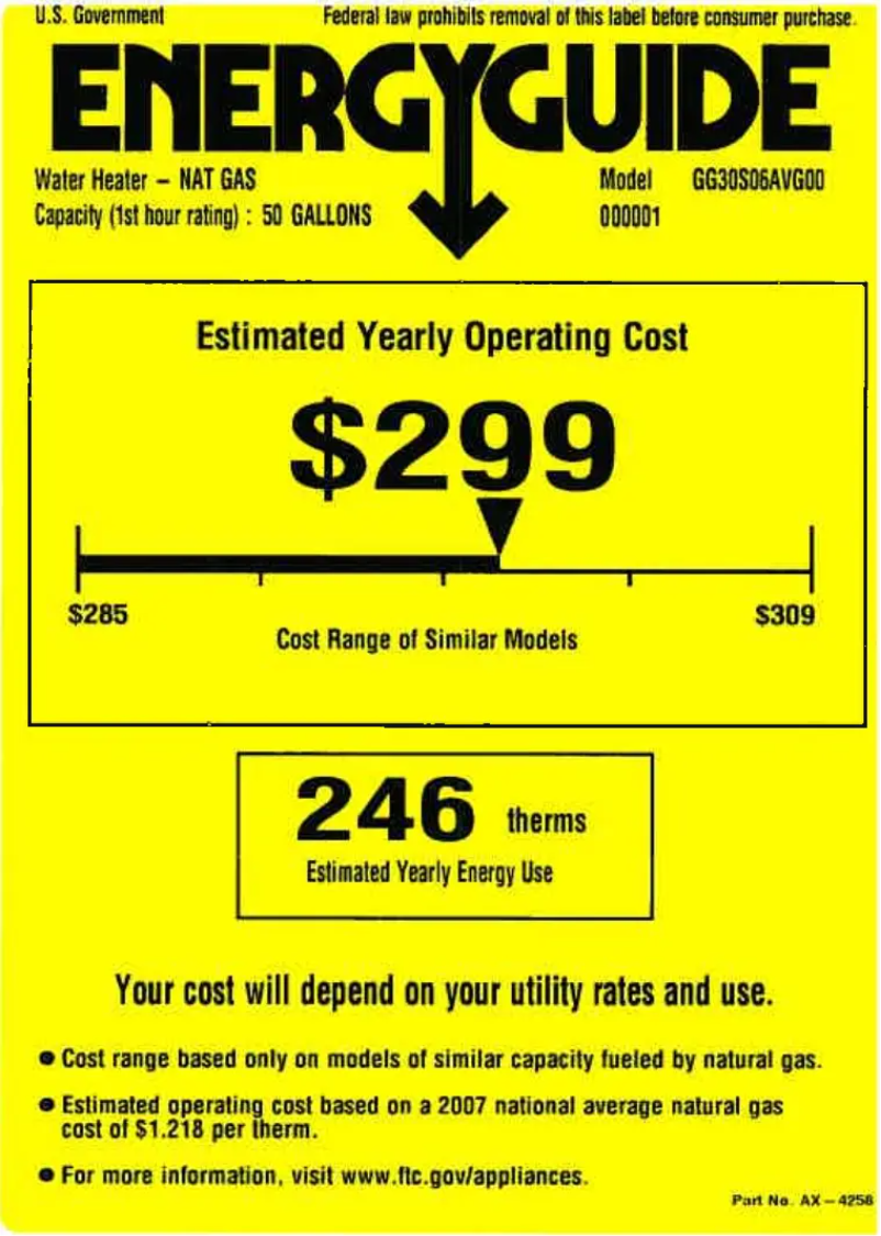 Page 1 de la notice Label énergétique GE GG30S06AVG