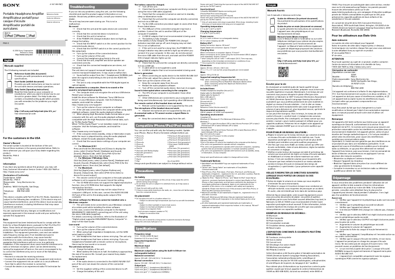 Page 1 de la notice Manuel utilisateur Sony PHA-3