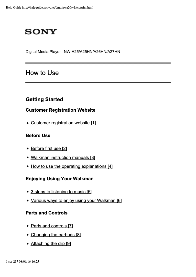 Image de la première page du manuel de l'appareil Walkman WM-A26