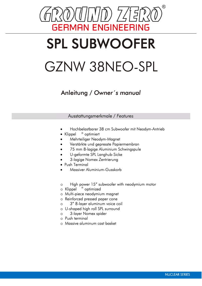 Imagen de la primera página del manual del dispositivo GZNW 38NEO-SPL