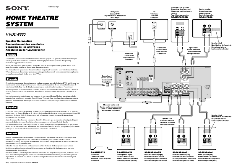 Image de la première page du manuel de l'appareil HT-DDW860