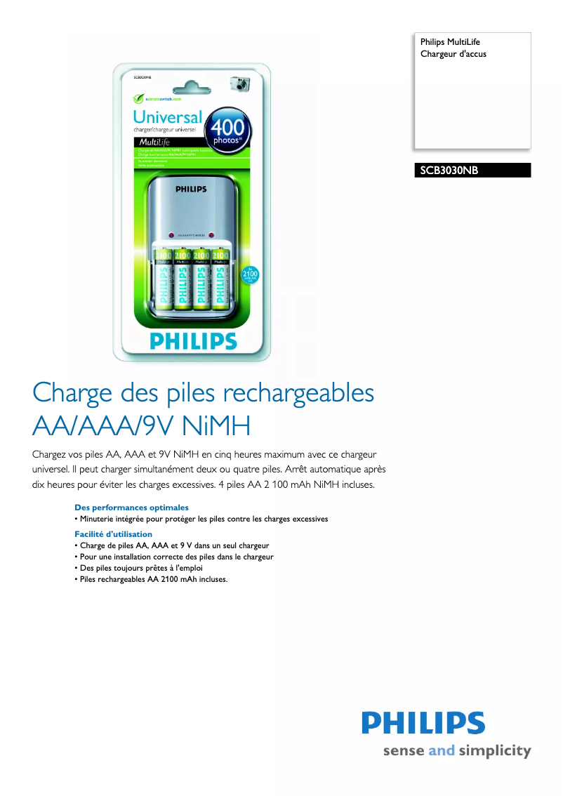 Page 1 de la notice Fiche technique Philips Multilife SCB3030NB