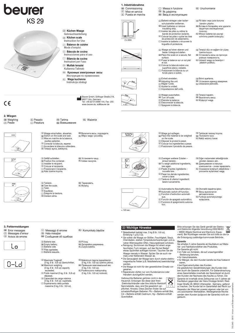 Page 1 de la notice Manuel utilisateur Beurer KS 29