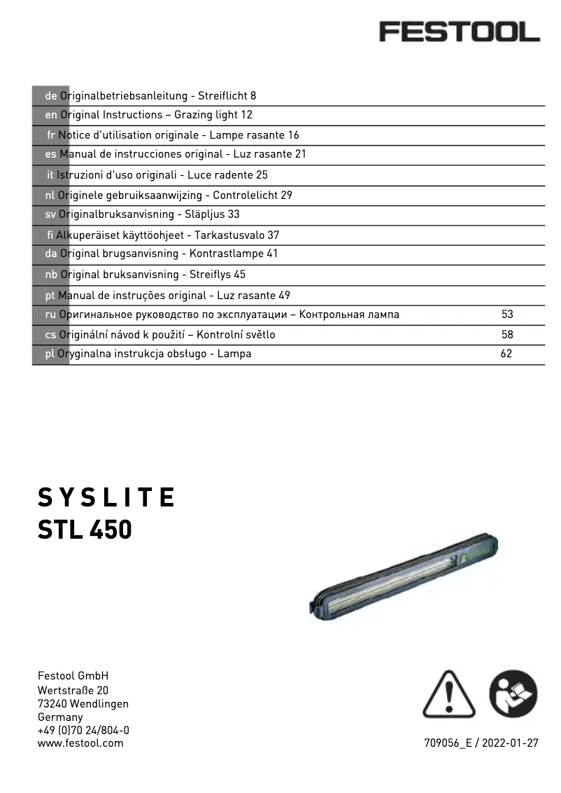 Page 1 de la notice Manuel utilisateur Festool STL 450