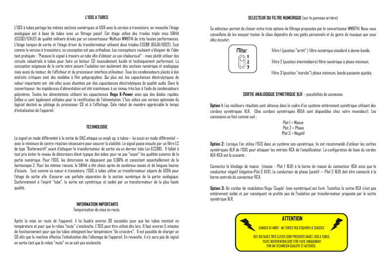 Page n°1 - Manuel utilisateur Rega Valve Isis