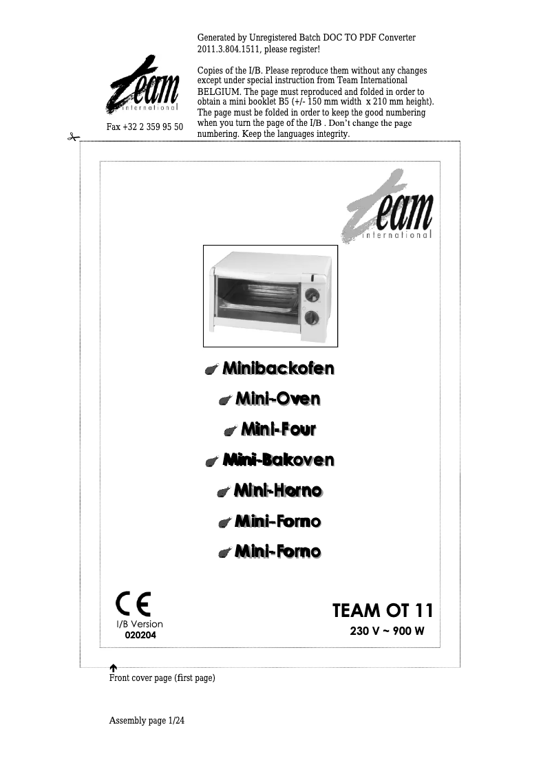 Image de la première page du manuel de l'appareil OT 11