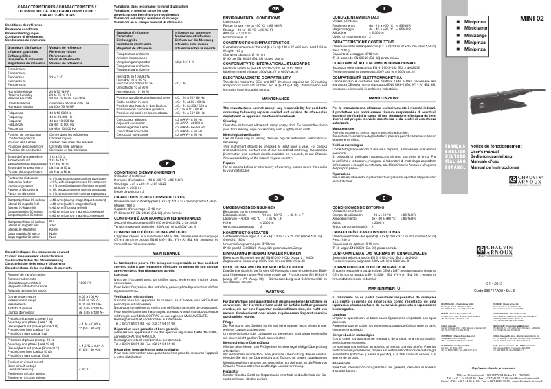 Page 1 de la notice Manuel utilisateur Chauvin Arnoux Mini 02