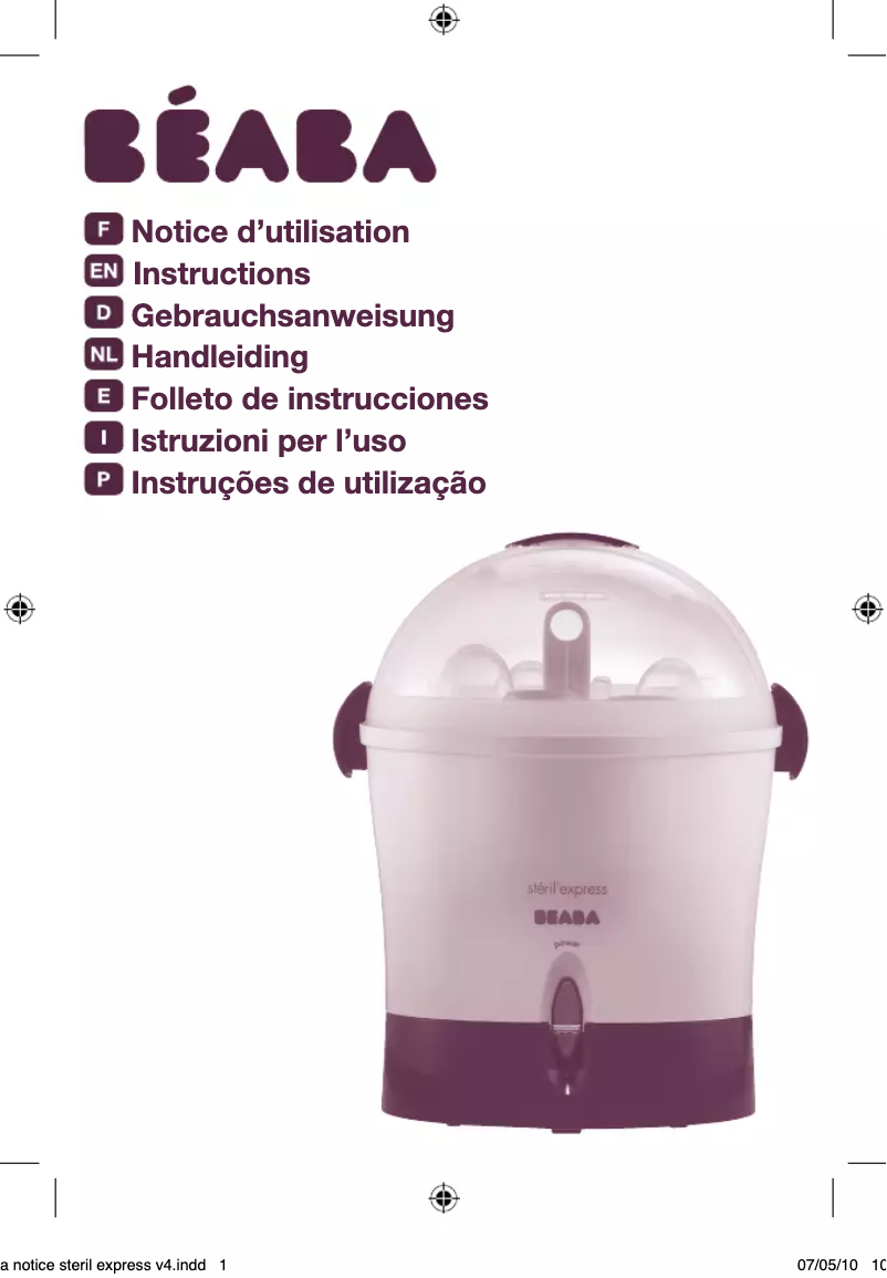 Page 1 de la notice Manuel utilisateur Beaba SterilExpress