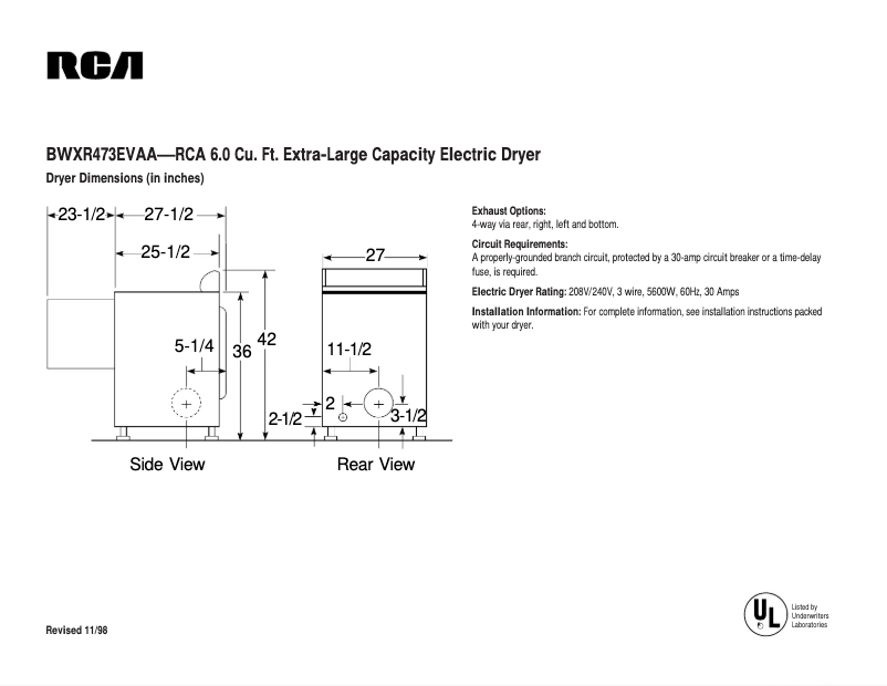 Image de la première page du manuel de l'appareil BWXR473EVAA
