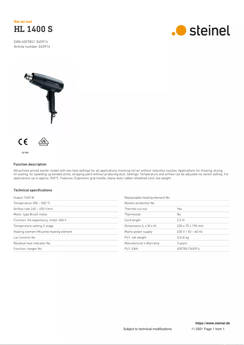 Image de la première page du manuel de l'appareil HL 1400 S