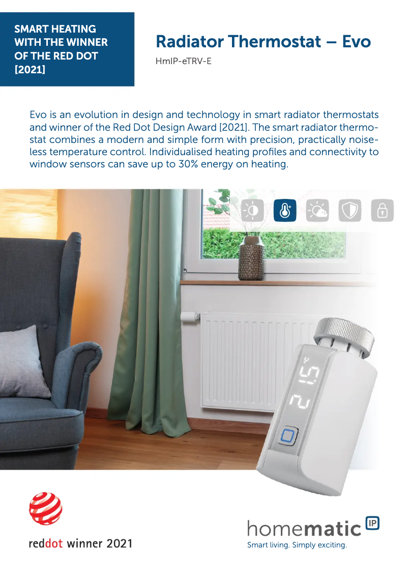 Page 1 de la notice Fiche technique Homematic IP Evo HmIP-eTRV-E