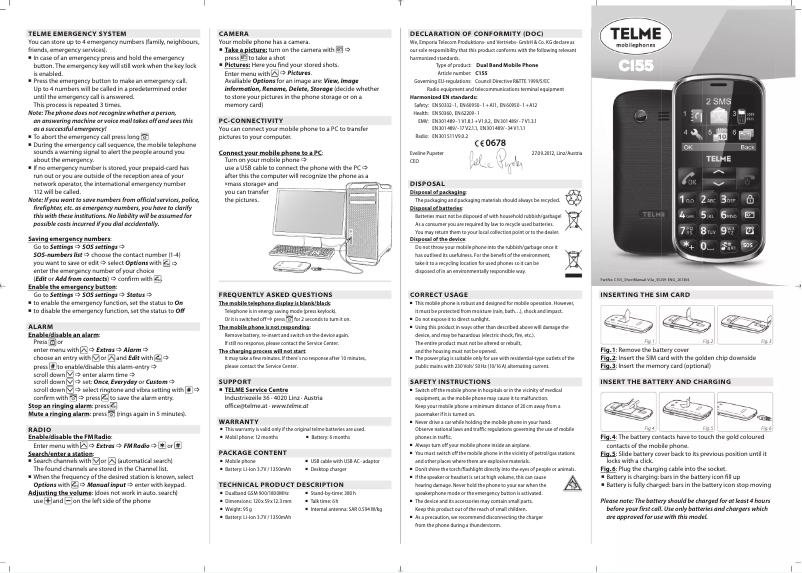 Page n°1 - Manuel utilisateur Telme C155