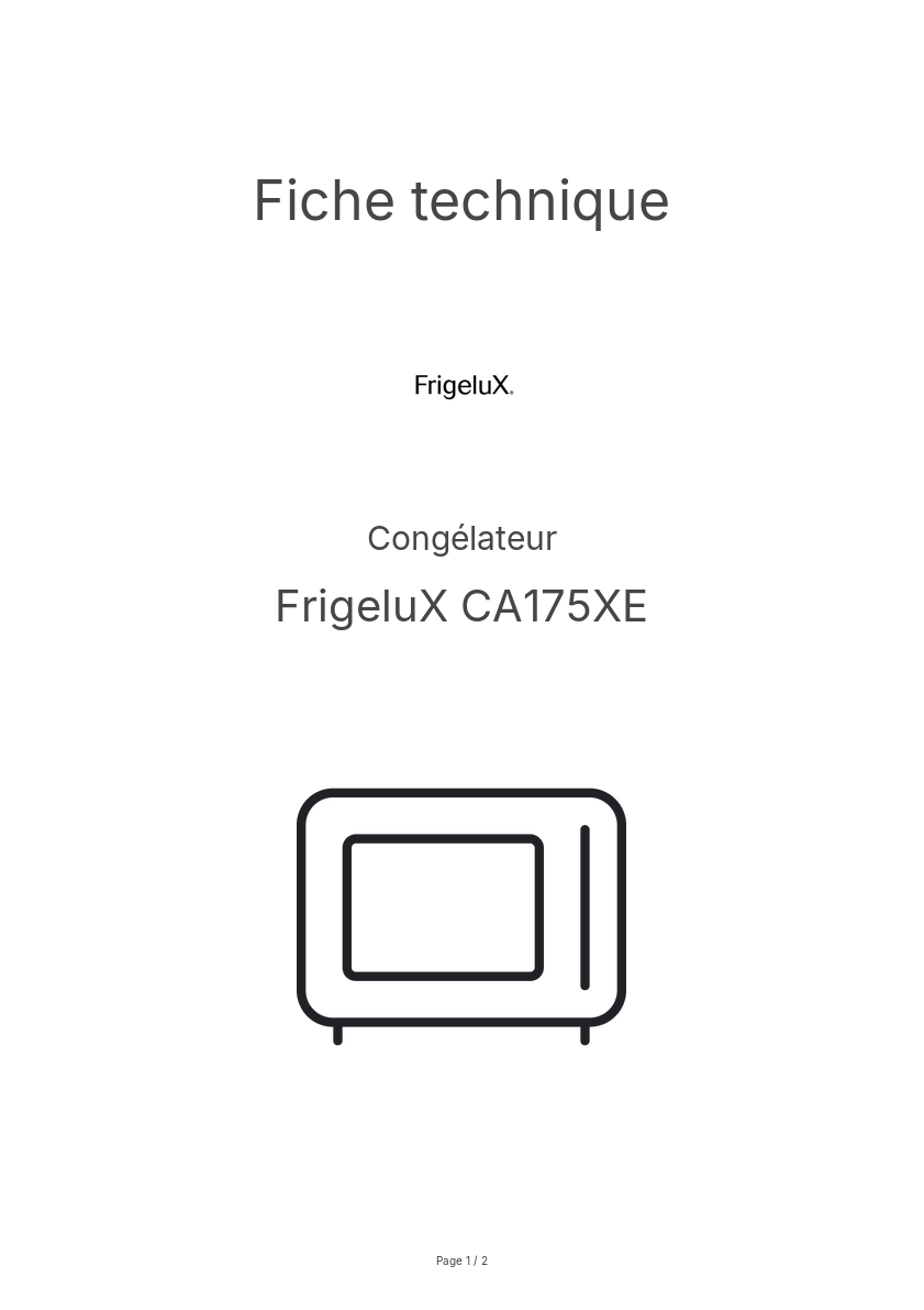 Page n°1 - Fiche technique FrigeluX CA175XE
