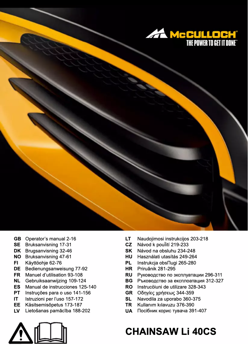 Page 1 de la notice Manuel utilisateur McCulloch Li 40-CS