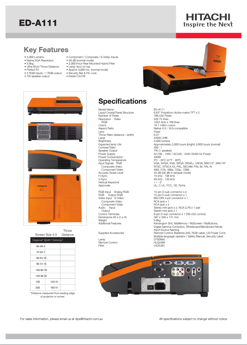 Página 1 del manual Ficha técnica Hitachi ED0-A111
