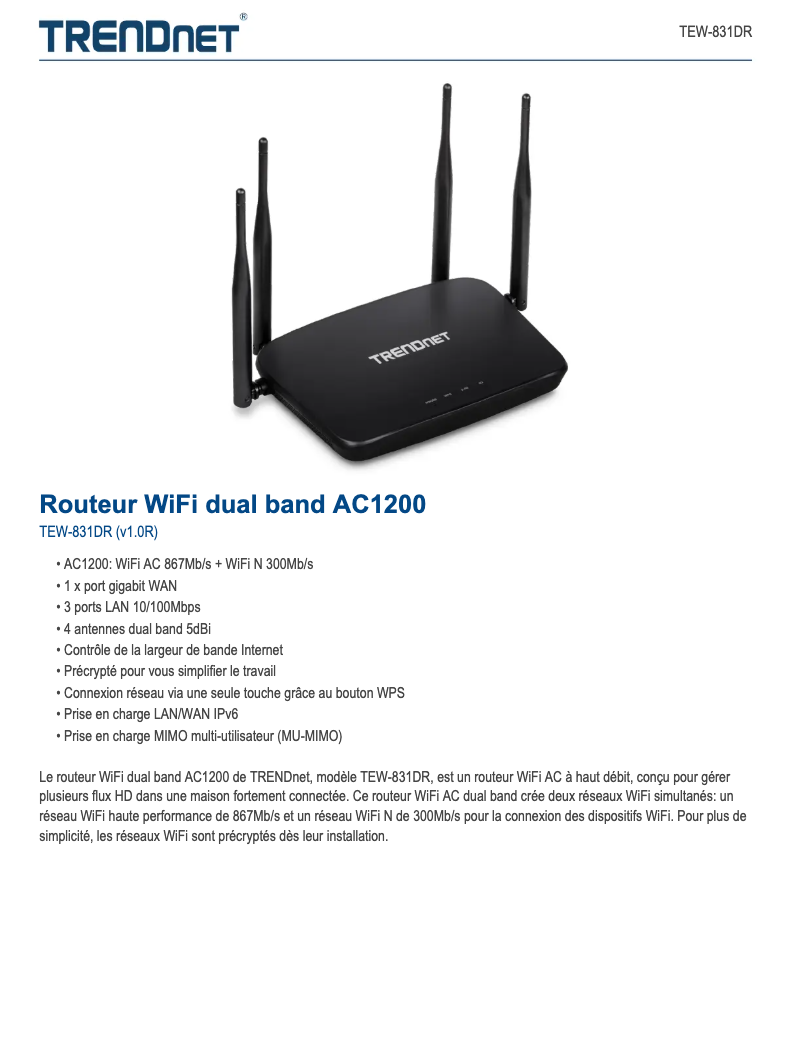 Image de la première page du manuel de l'appareil TEW-831DR