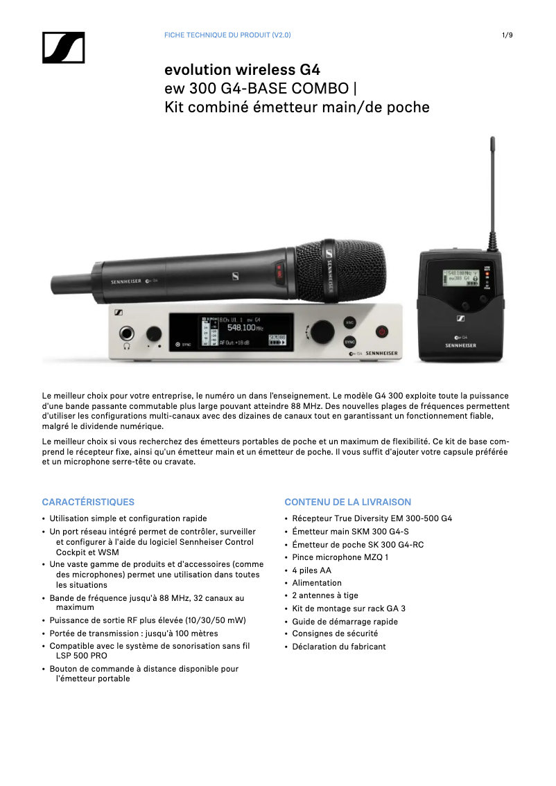 Page n°1 - Fiche technique Sennheiser SKM 300 G4-S