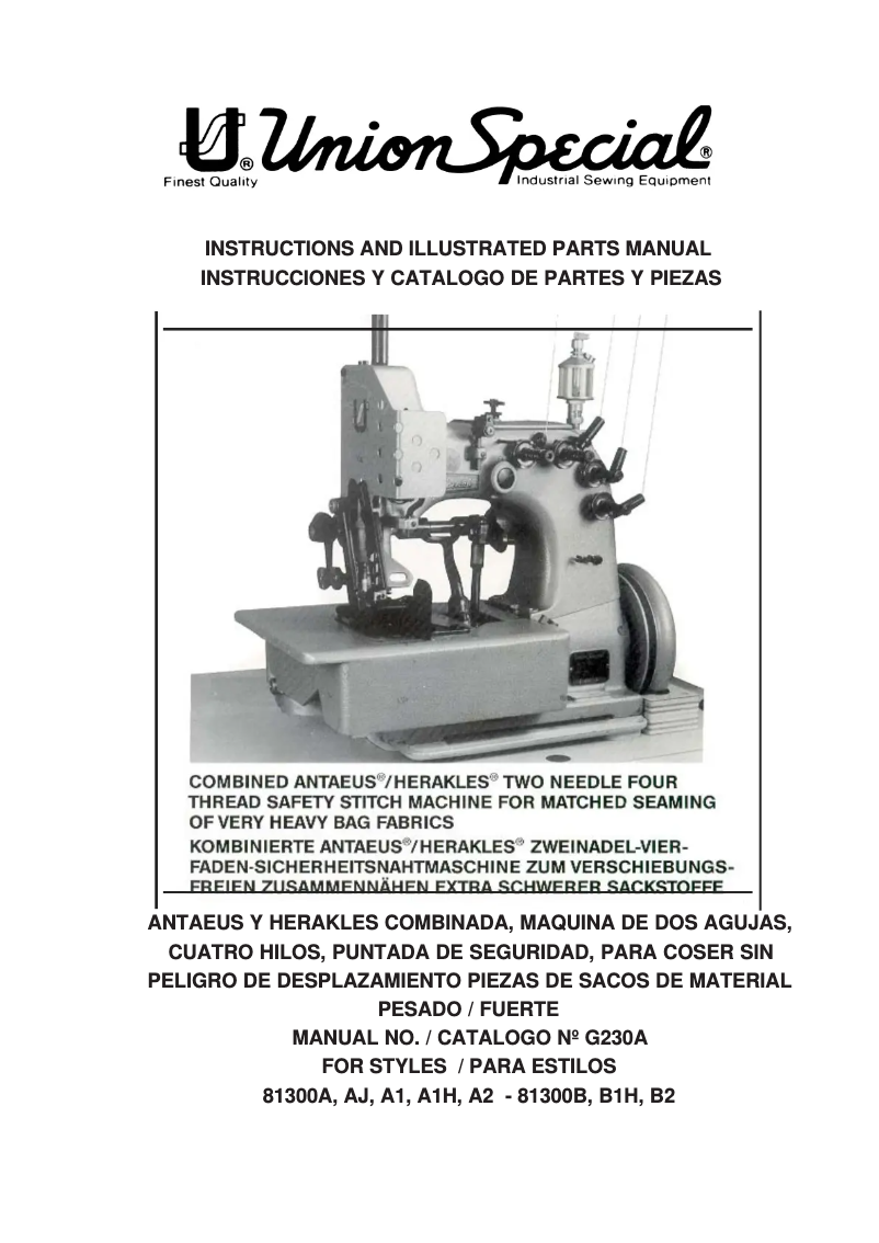 Page 1 de la notice Manuel utilisateur Union Special 81300B2