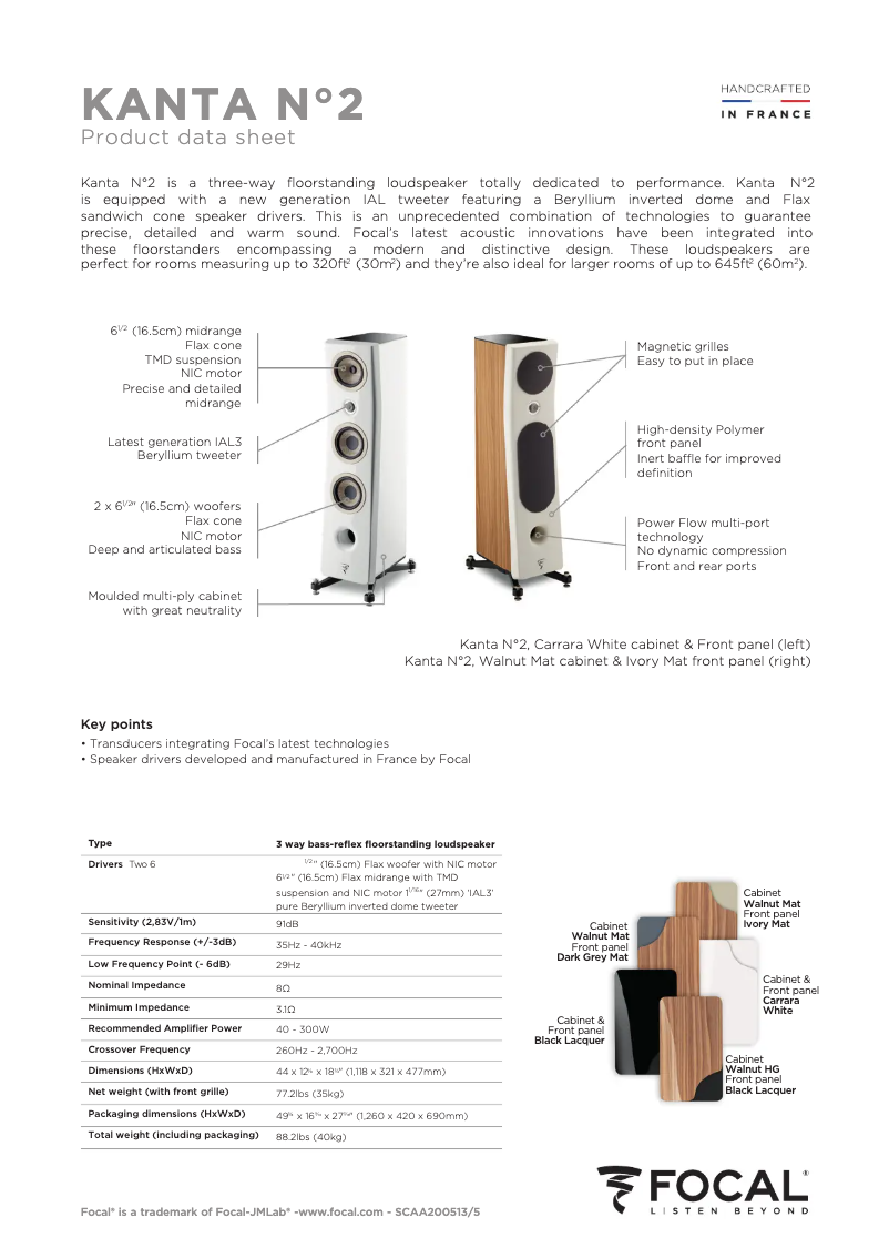 Page 1 de la notice Fiche technique Focal Kanta 2