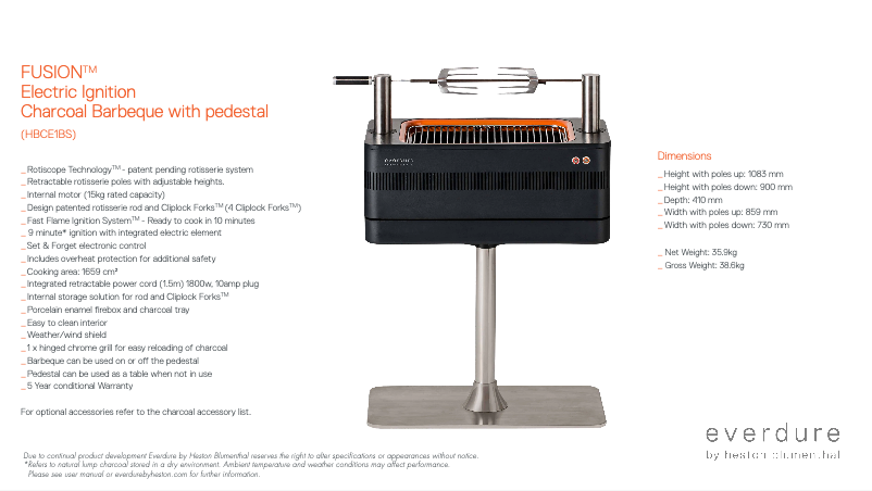 Página 1 del manual Ficha técnica Everdure Fusion HBCE1BS