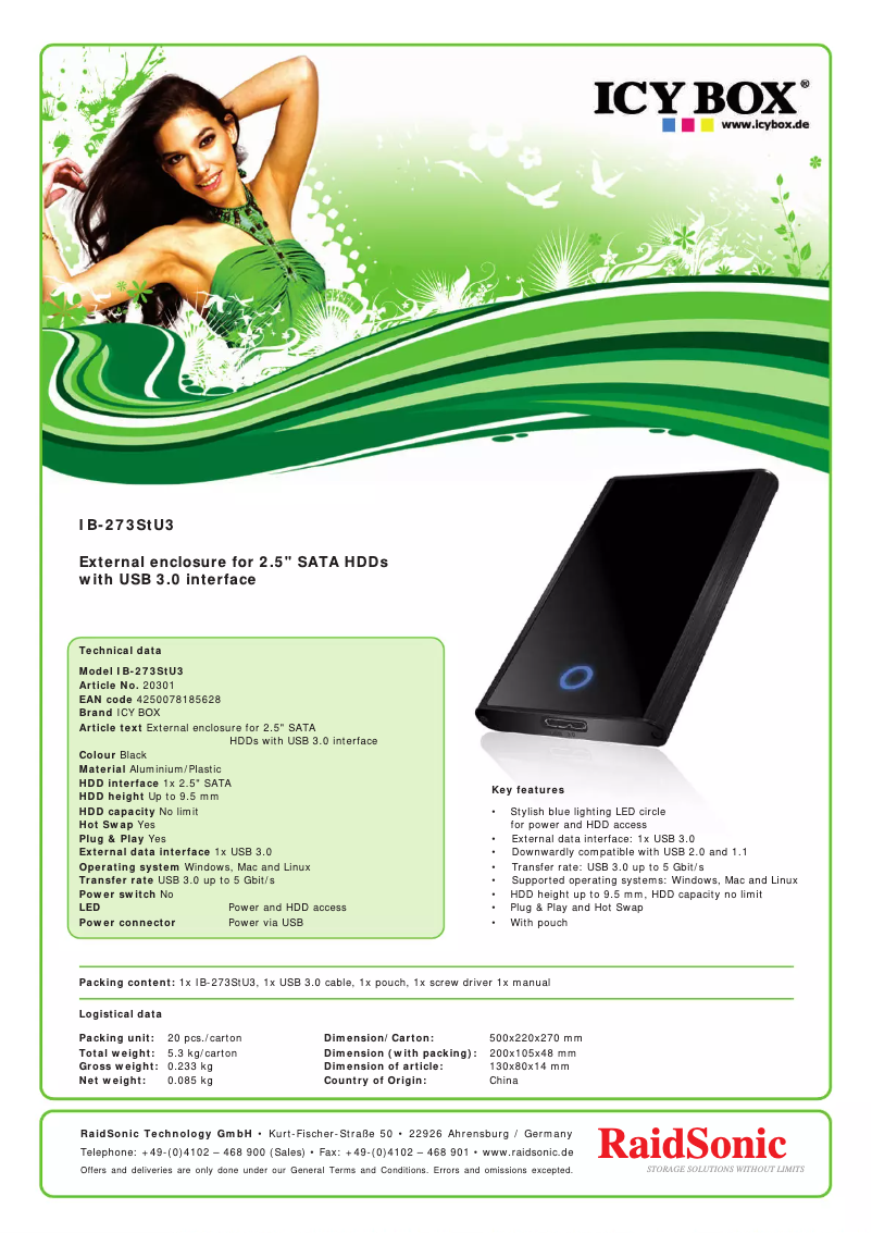 Page 1 de la notice Fiche technique Icy Box IB-273StU3