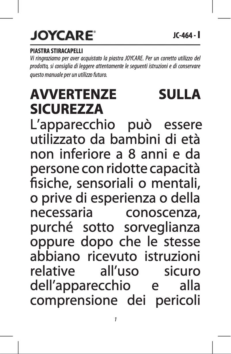 Page 1 de la notice Manuel utilisateur Joycare JC-464