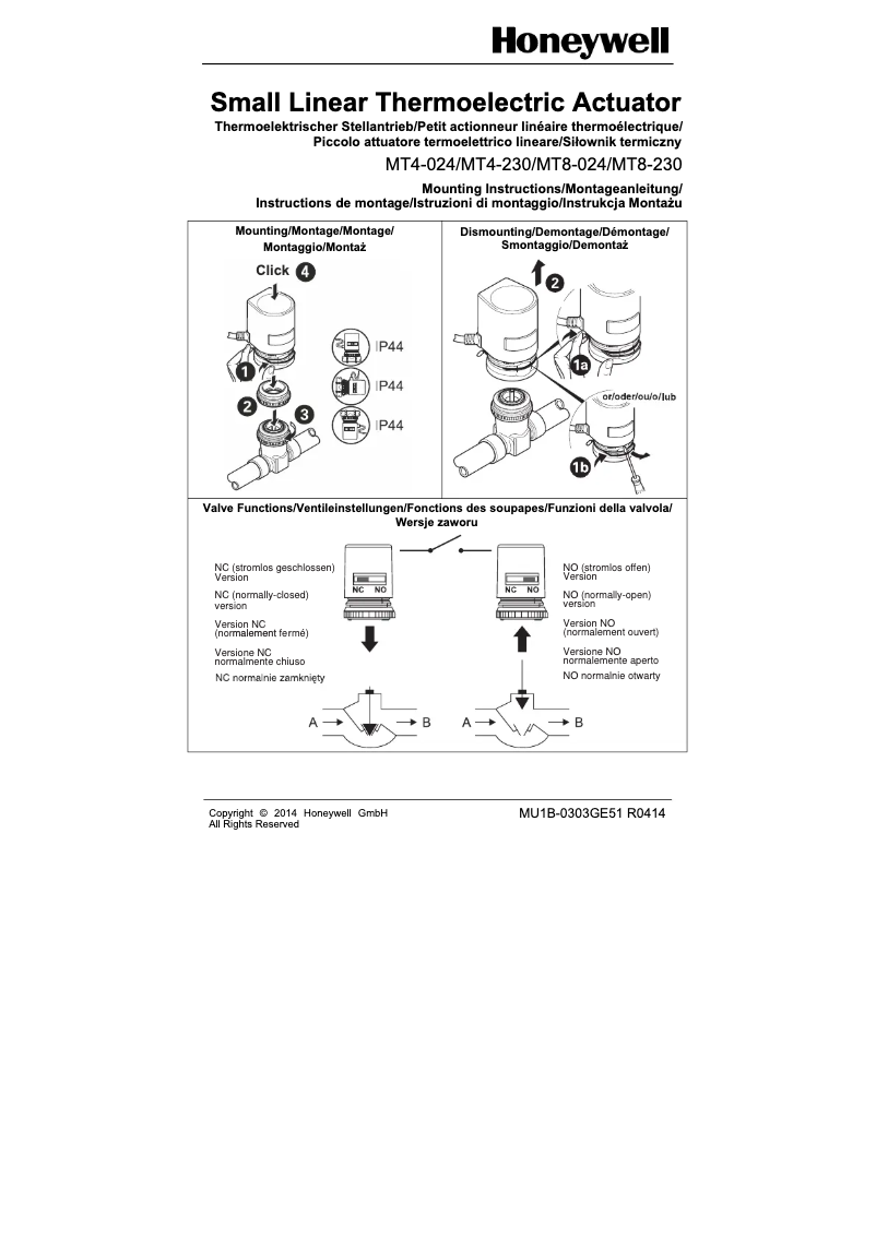Page n°1 - Manuel utilisateur Honeywell MT4-230