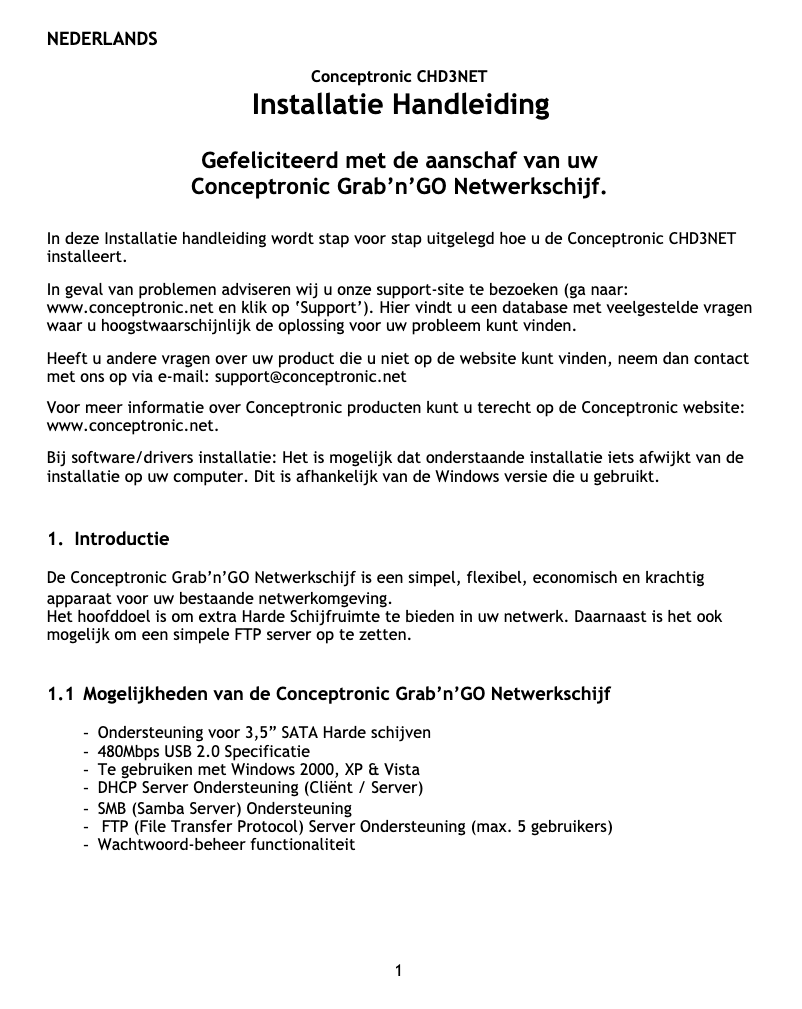 Page 1 de la notice Manuel utilisateur Conceptronic CHD3NET