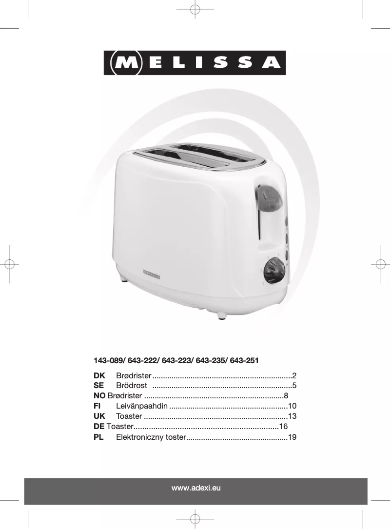 Page 1 de la notice Manuel utilisateur Melissa 643-223