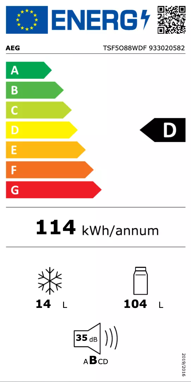 Page n°1 - Label énergétique AEG TSF5O88WDF