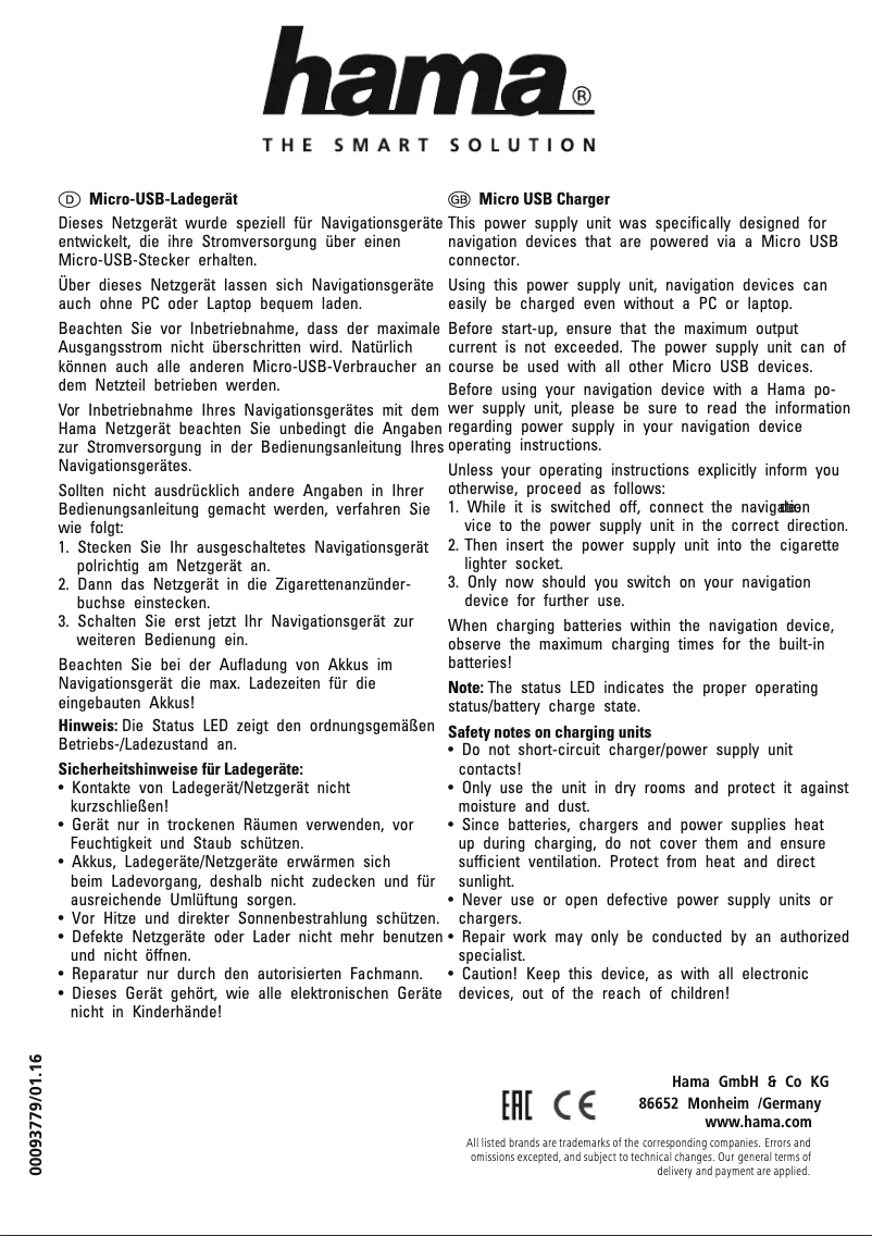 Page n°1 - Manuel utilisateur Hama 00093779