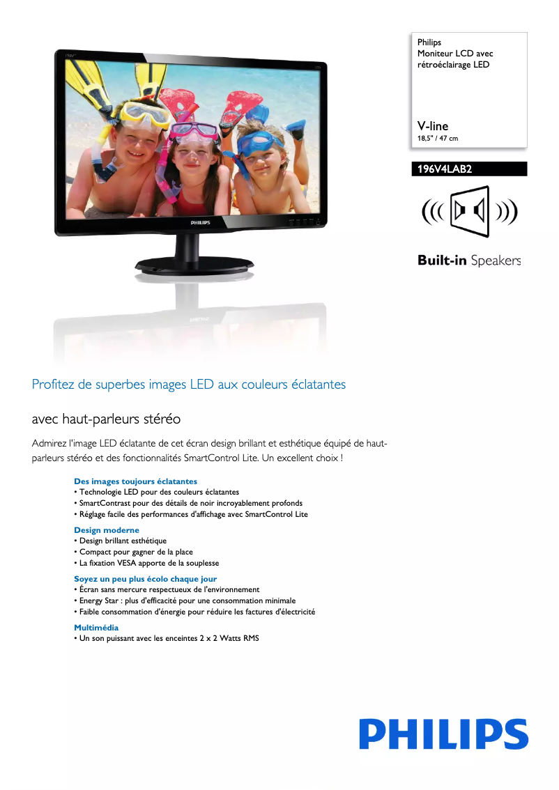 Page 1 de la notice Fiche technique Philips 196V4LAB2