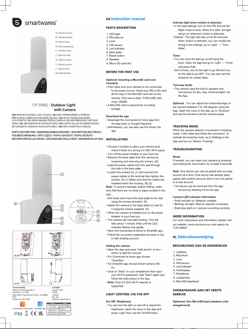 Page 1 de la notice Manuel utilisateur Smartwares CIP-39902