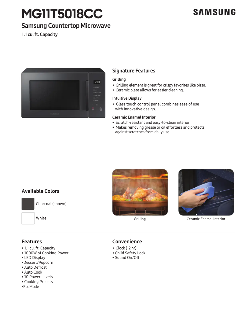 Page n°1 - Fiche technique Samsung MG11T5018CC