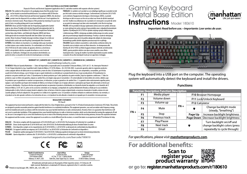 Page 1 de la notice Manuel utilisateur Manhattan 180610