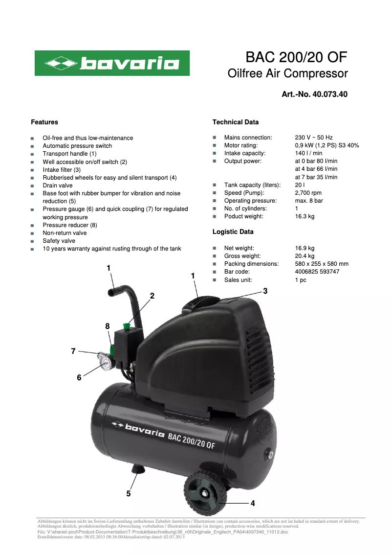 Page n°1 - Manuel utilisateur Bavaria BAC 200/200F