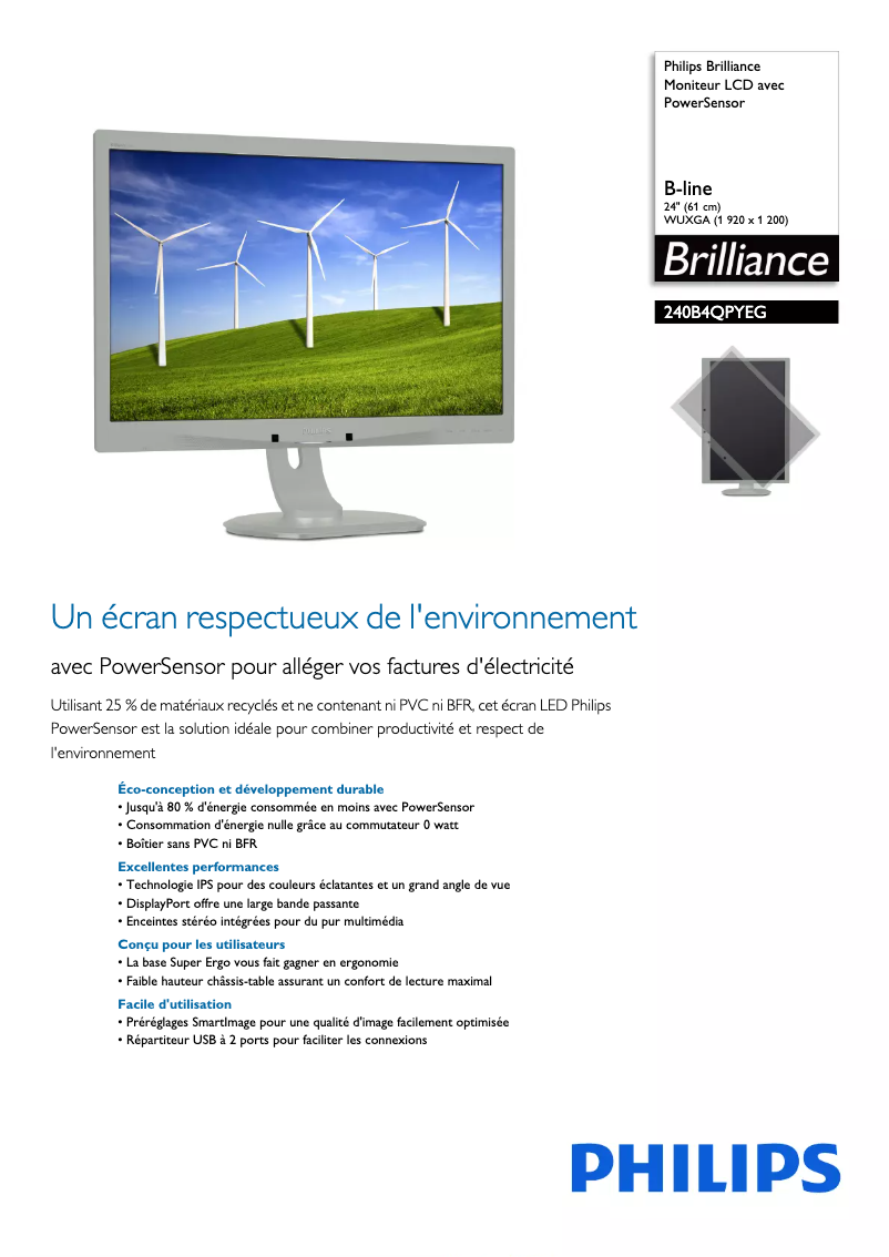 Page n°1 - Fiche technique Philips Brilliance 240B4QPYEG