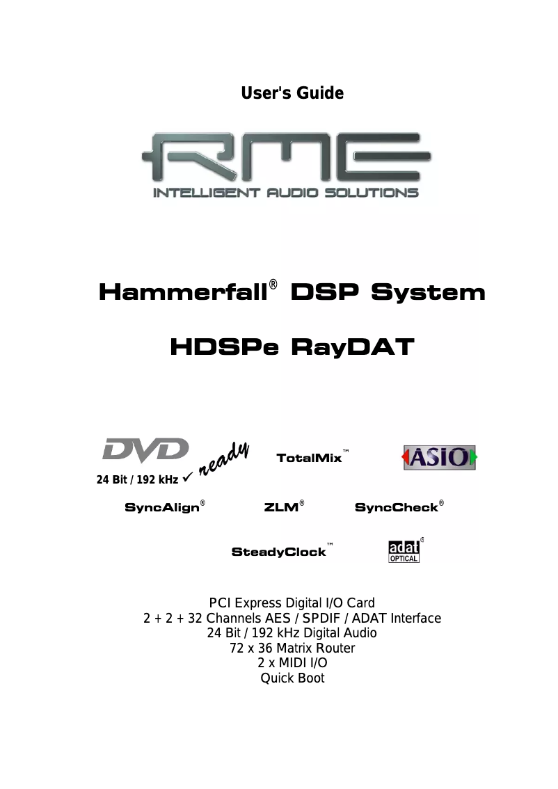 Page 1 of the manual User Manual RME HDSPe RayDAT