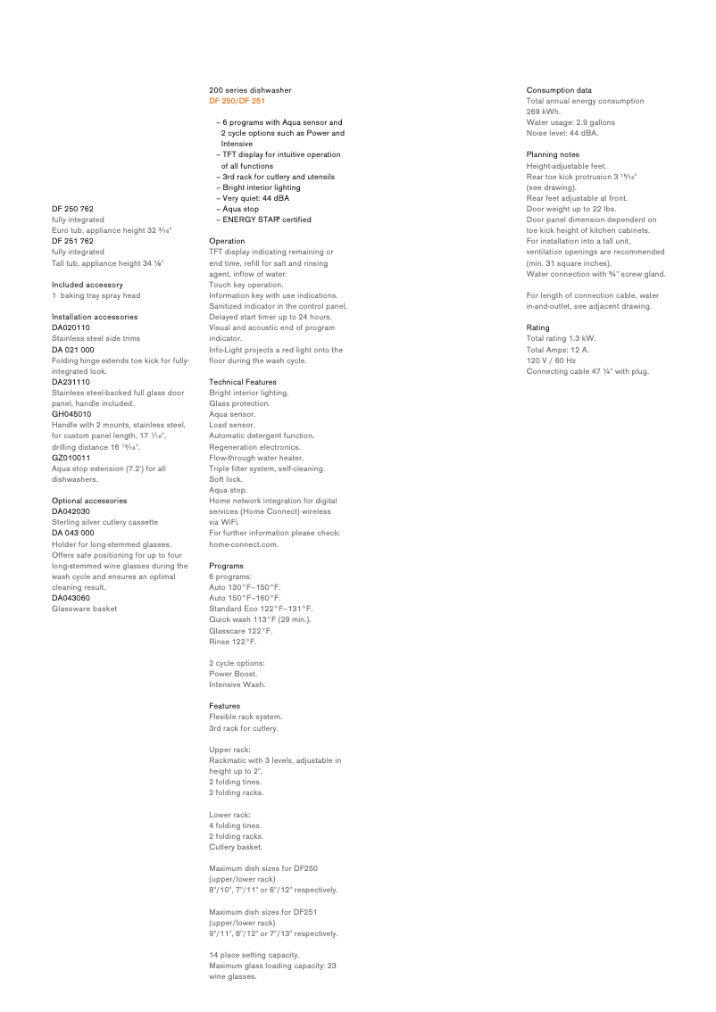 Página 1 del manual Ficha técnica Gaggenau DF250762