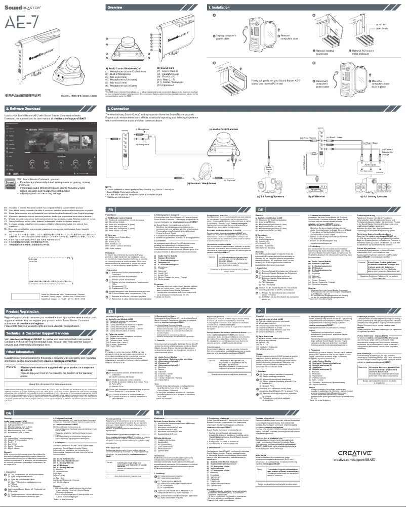 Page 1 de la notice Guide de démarrage rapide Creative Sound Blaster AE-7
