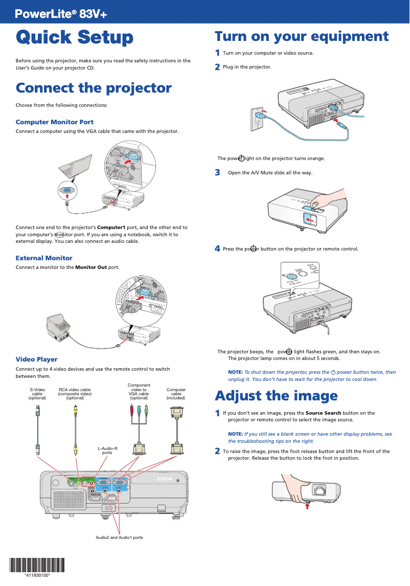 Página 1 del manual Manual de usuario Epson PowerLite 83V+