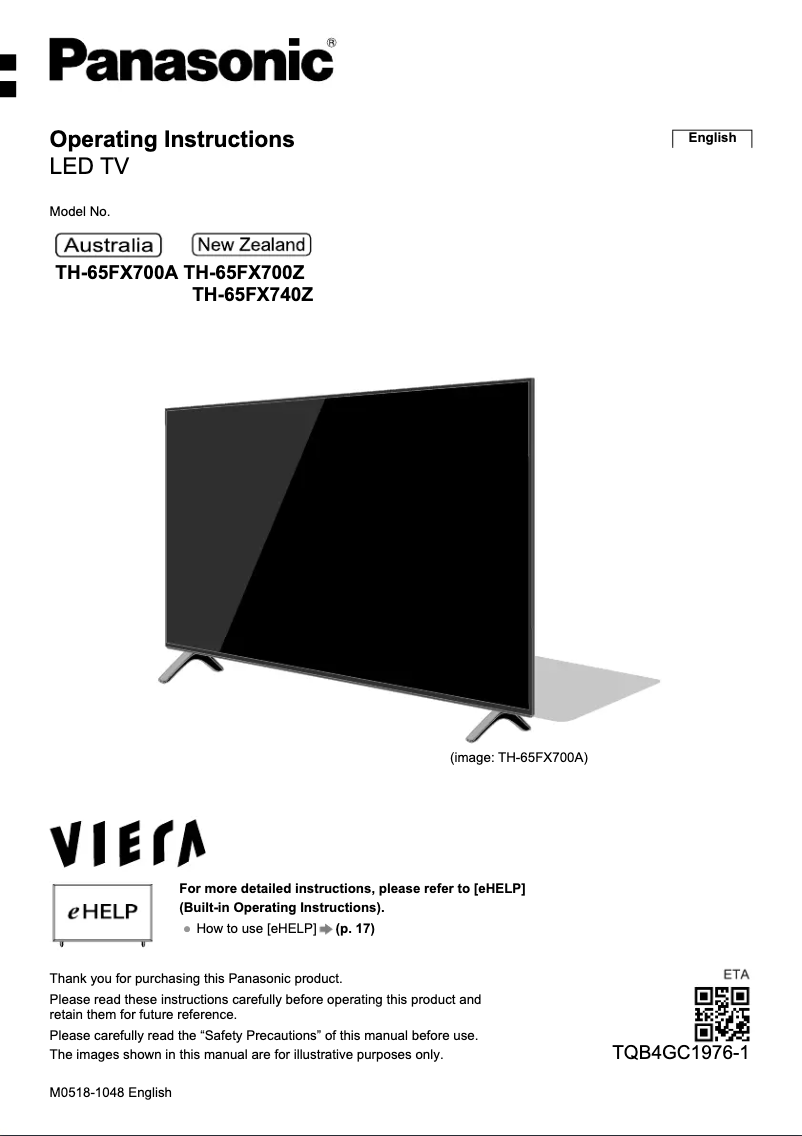 Página 1 del manual Manual de usuario Panasonic TH-65FX700A